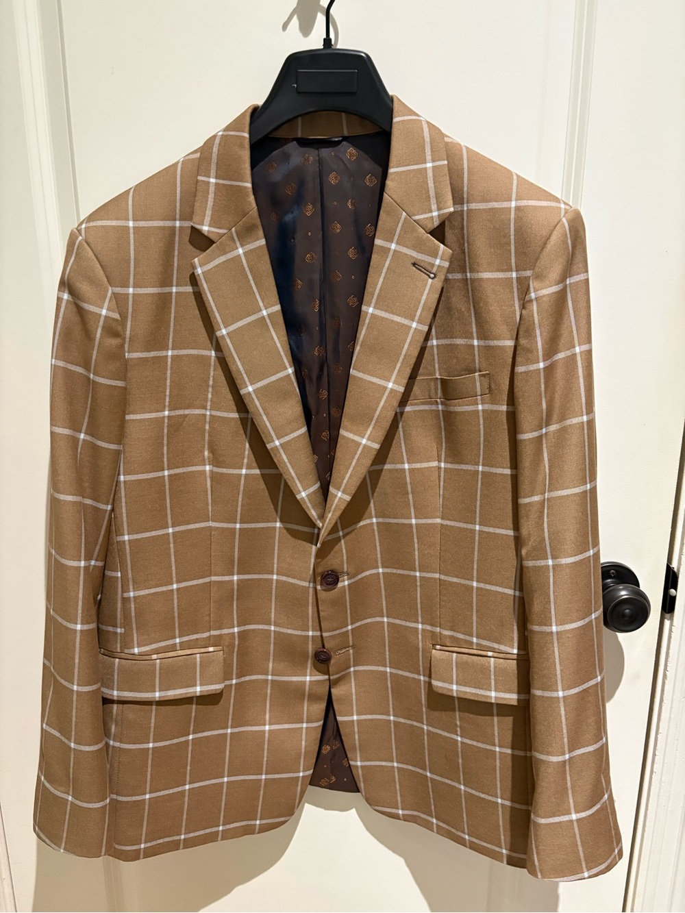 Men's Tan Windowpane Sport Coat - Classic Tailored Blazer